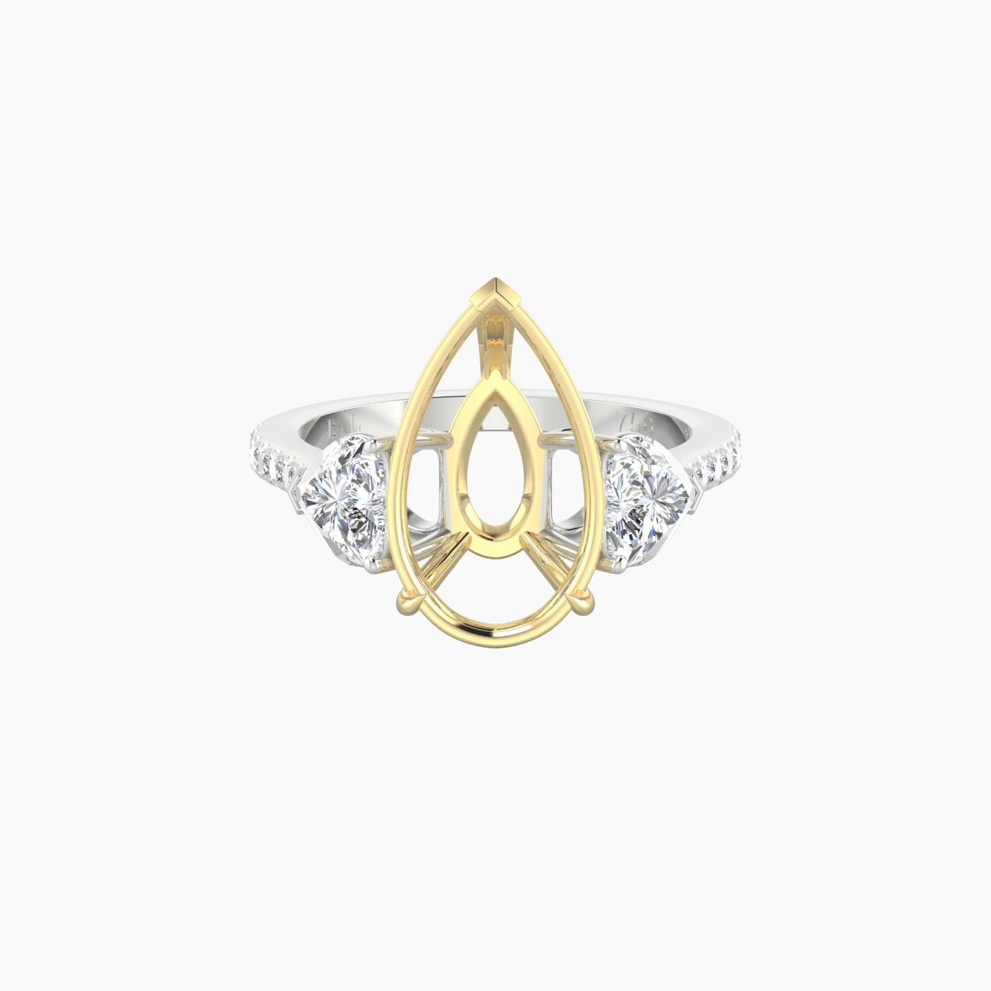 Pear Ring Setting | 18k White & Yellow Gold Classic Heart Trilogy with Straight Shank View 1