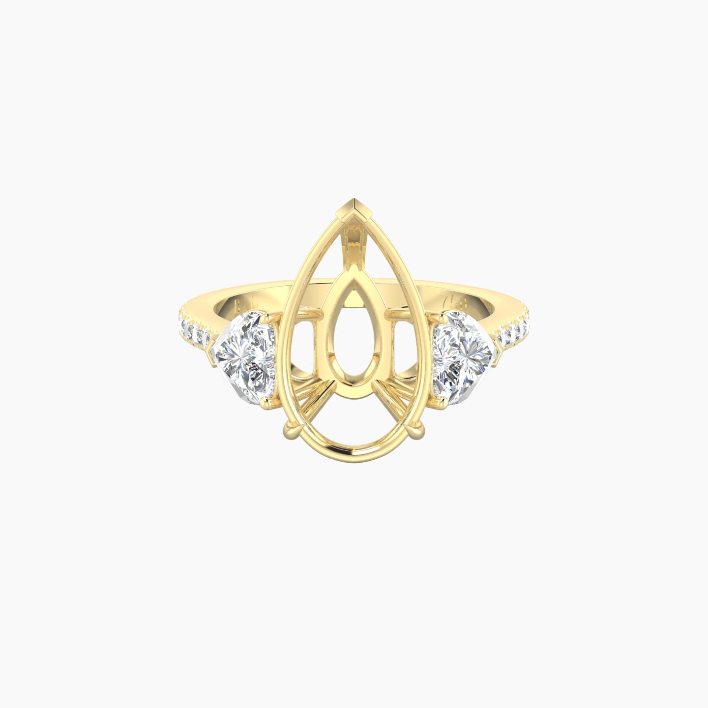 Pear Ring Setting | 18k Yellow Gold Classic Heart Trilogy with Straight Shank View 1