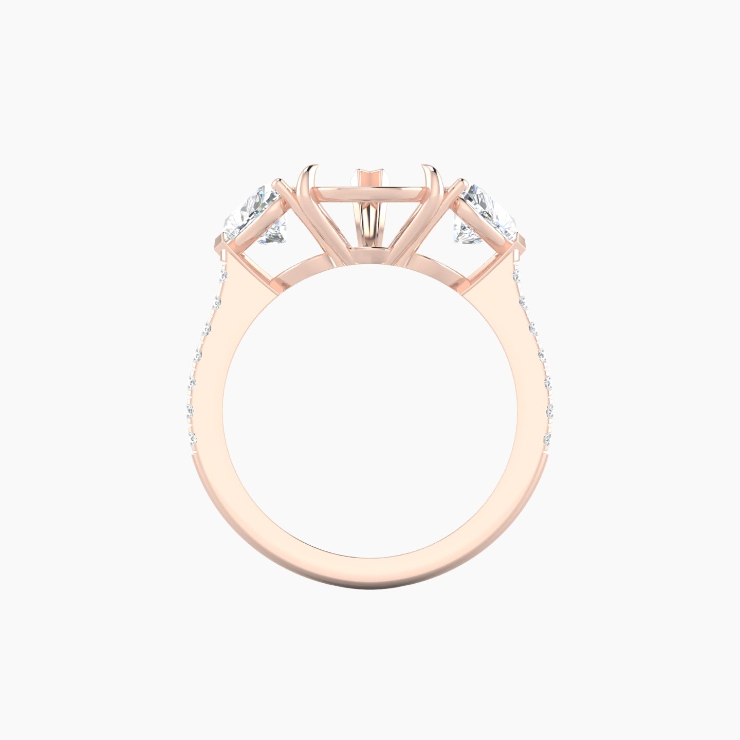 Pear Ring Setting | 18k Rose Gold Classic Heart Trilogy with Straight Shank View 2