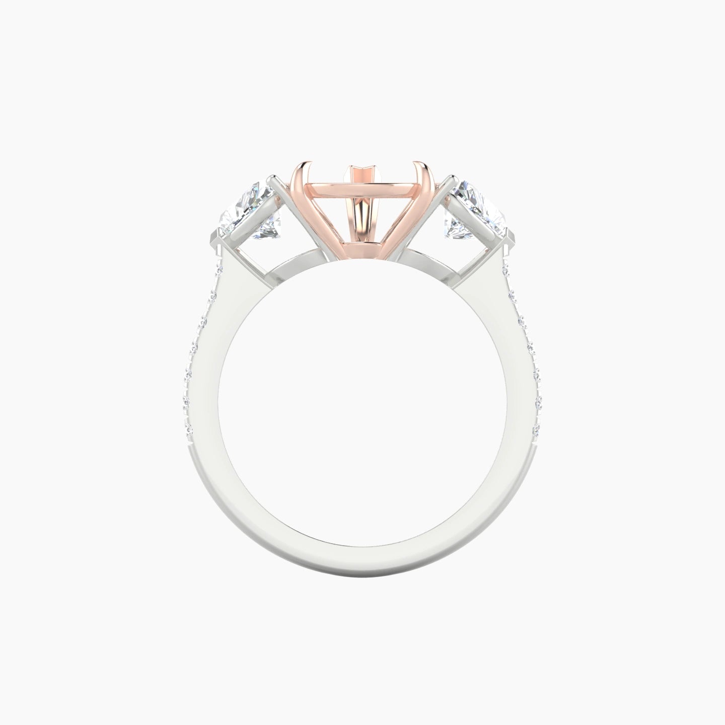 Pear Ring Setting | 18k White & Rose Gold Classic Heart Trilogy with Straight Shank View 2