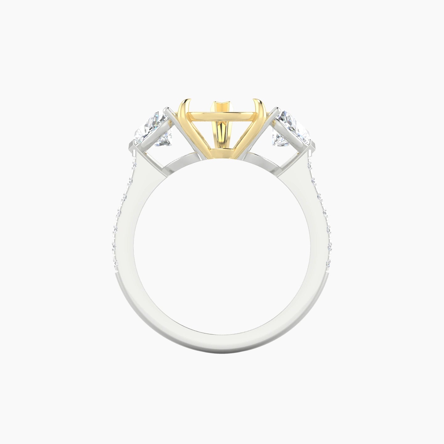 Pear Ring Setting | 18k White & Yellow Gold Classic Heart Trilogy with Straight Shank View 2