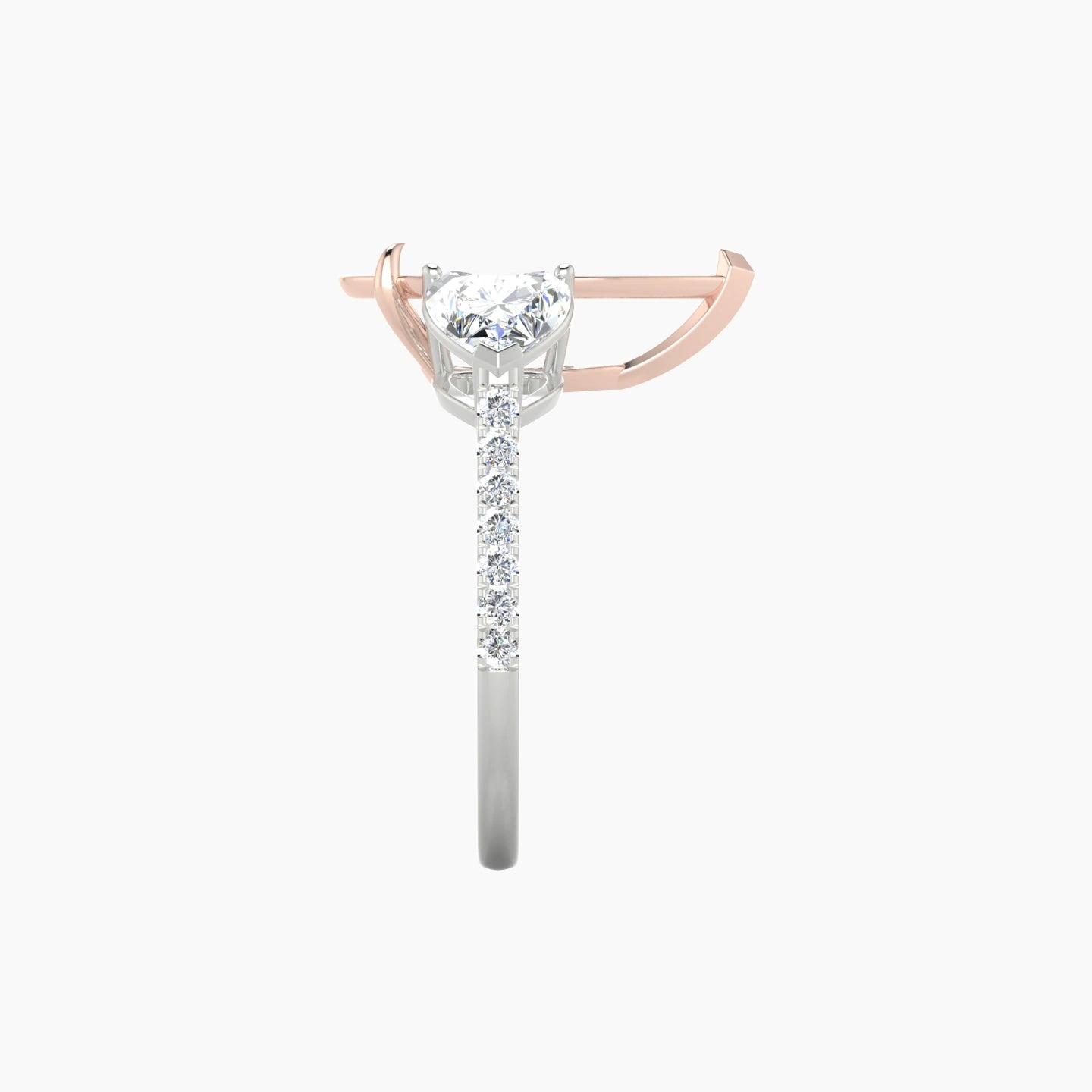 Pear Ring Setting | 18k White & Rose Gold Classic Heart Trilogy with Straight Shank View 3
