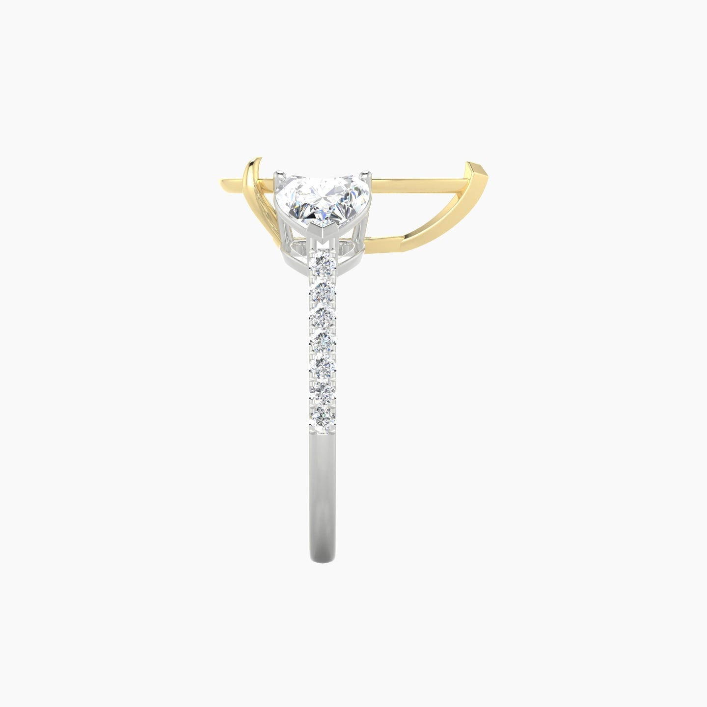 Pear Ring Setting | 18k White & Yellow Gold Classic Heart Trilogy with Straight Shank View 3
