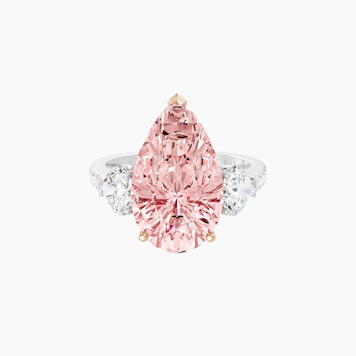 Classic Heart Trilogy with Straight Shank | 18k White & Rose Gold 5 ct Pear Pink Lab Diamond Ring