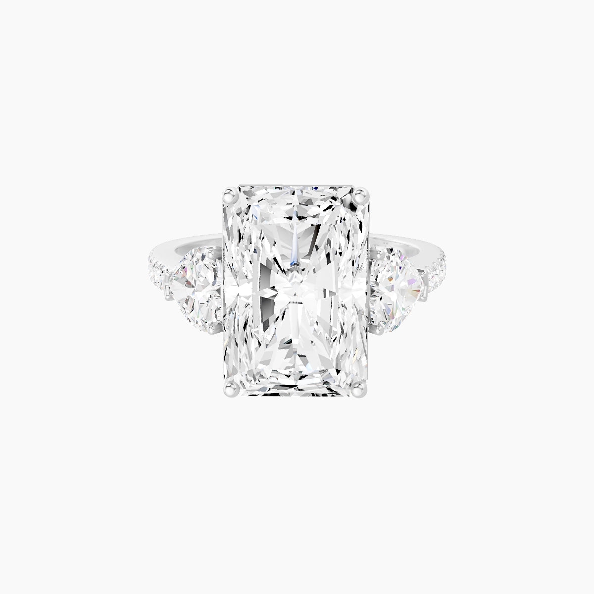 Classic Heart Trilogy with Straight Shank | 18k White Gold 5 ct Radiant White Lab Diamond Ring