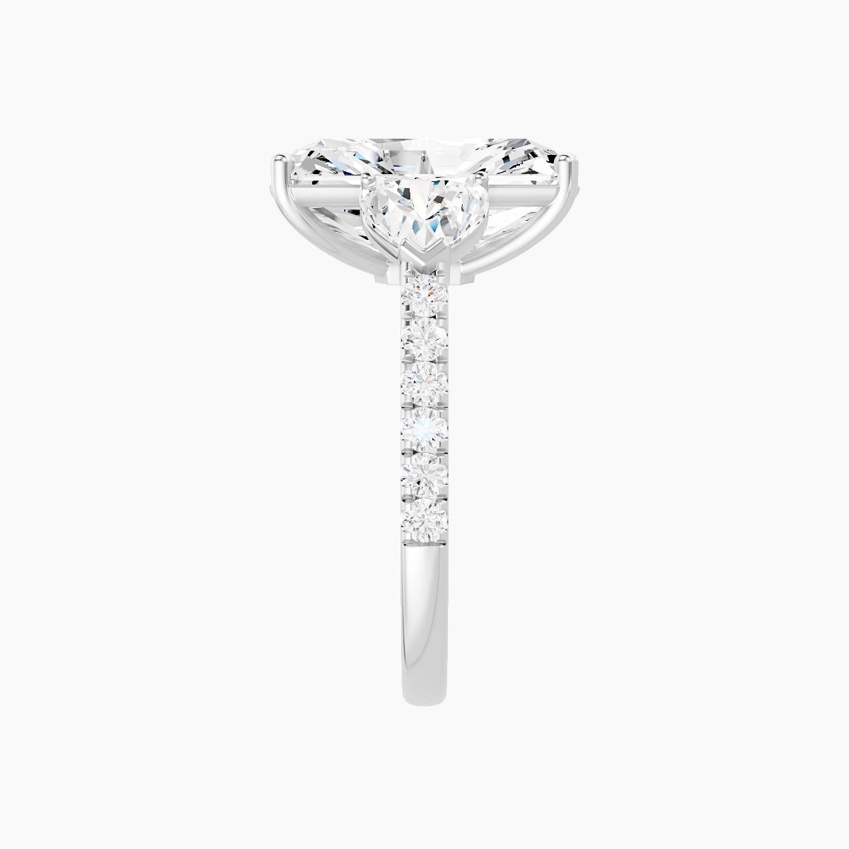 Classic Heart Trilogy with Straight Shank | 18k White Gold 5 ct Radiant White Lab Diamond Ring