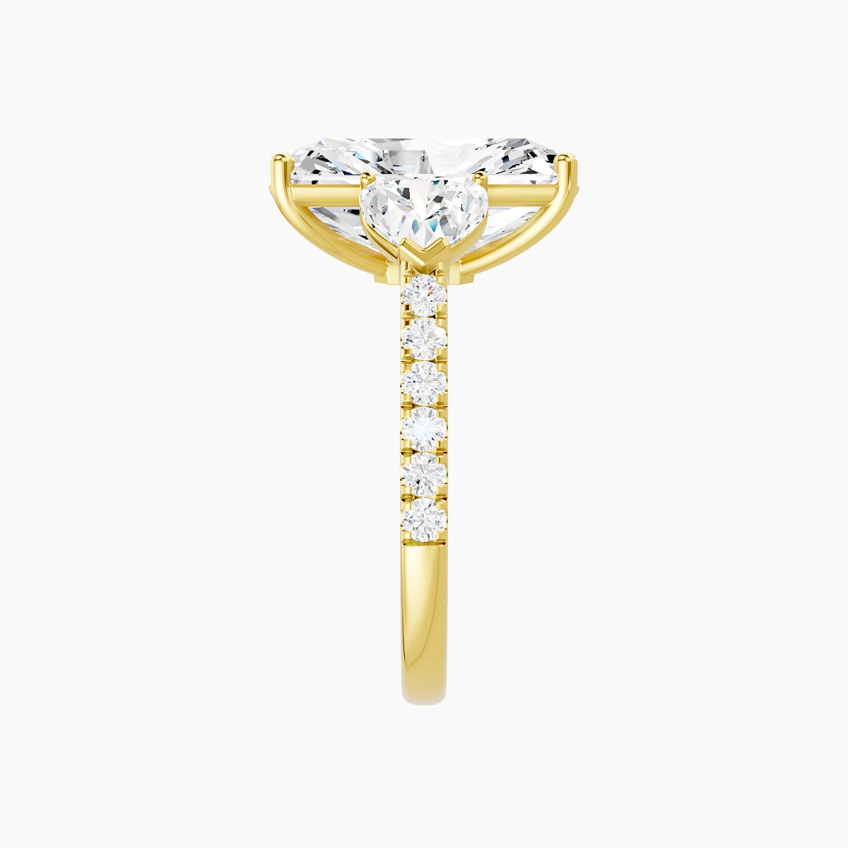 Classic Heart Trilogy with Straight Shank | 18k Yellow Gold 5 ct Radiant White Lab Diamond Ring