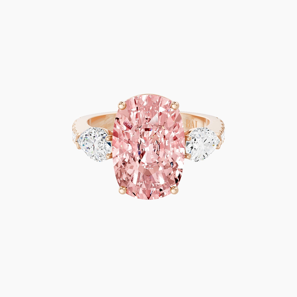Classic Pear Trilogy with Reverse Shank | 18k Rose Gold 5 ct Cushion Pink Lab Diamond Ring