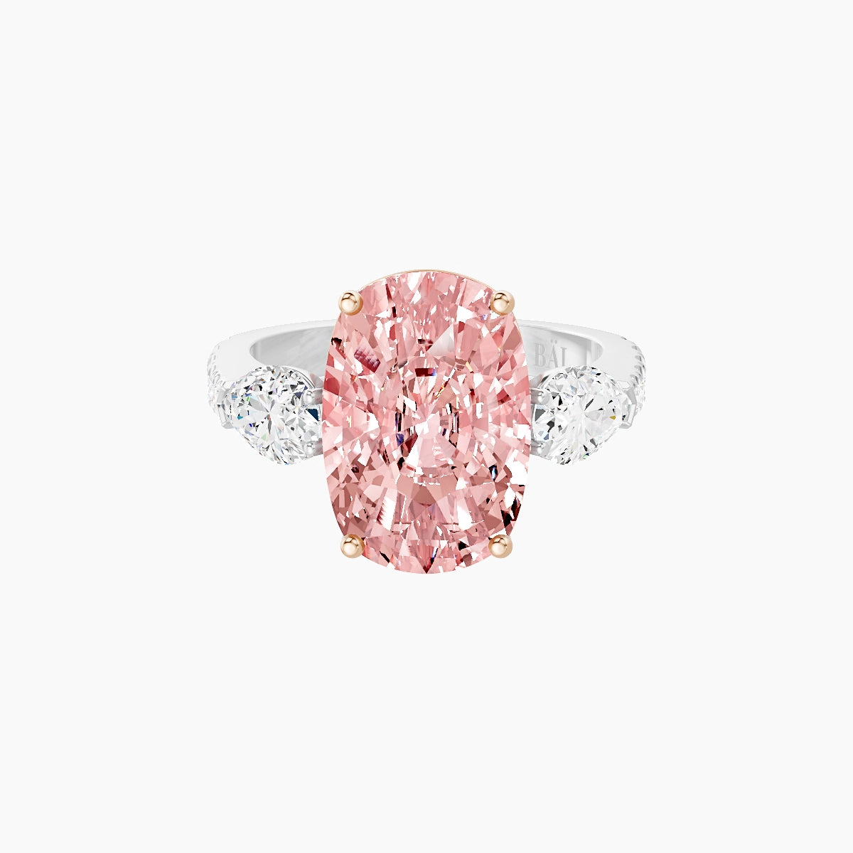 Classic Pear Trilogy with Reverse Shank | 18k White & Rose Gold 5 ct Cushion Pink Lab Diamond Ring