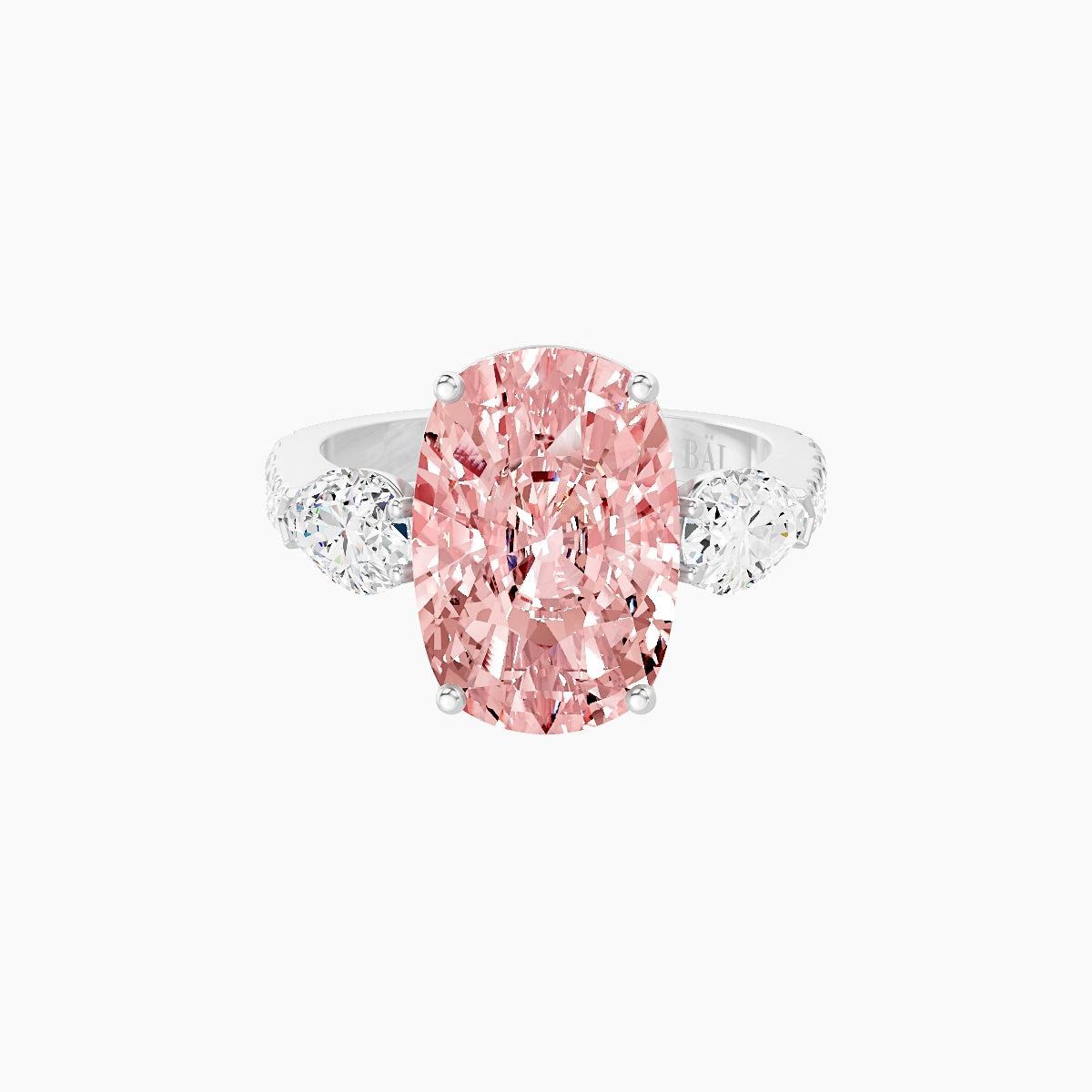 Classic Pear Trilogy with Reverse Shank | 18k White Gold 5 ct Cushion Pink Lab Diamond Ring