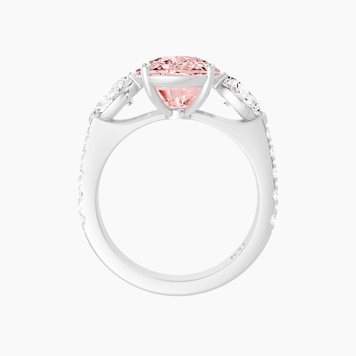 Classic Pear Trilogy with Reverse Shank | 18k White Gold 5 ct Cushion Pink Lab Diamond Ring