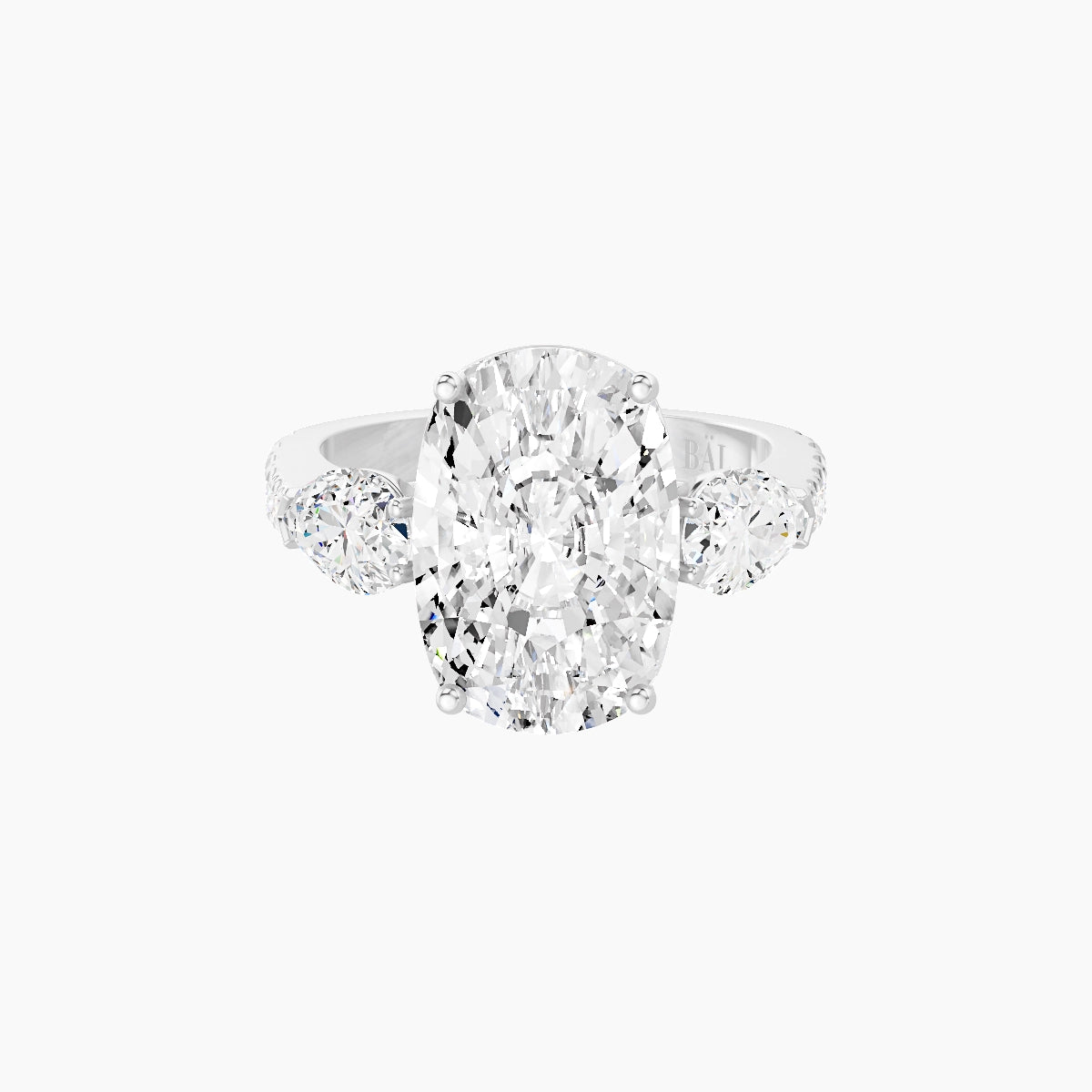 Classic Pear Trilogy with Reverse Shank | 18k White Gold 5 ct Cushion White Lab Diamond Ring