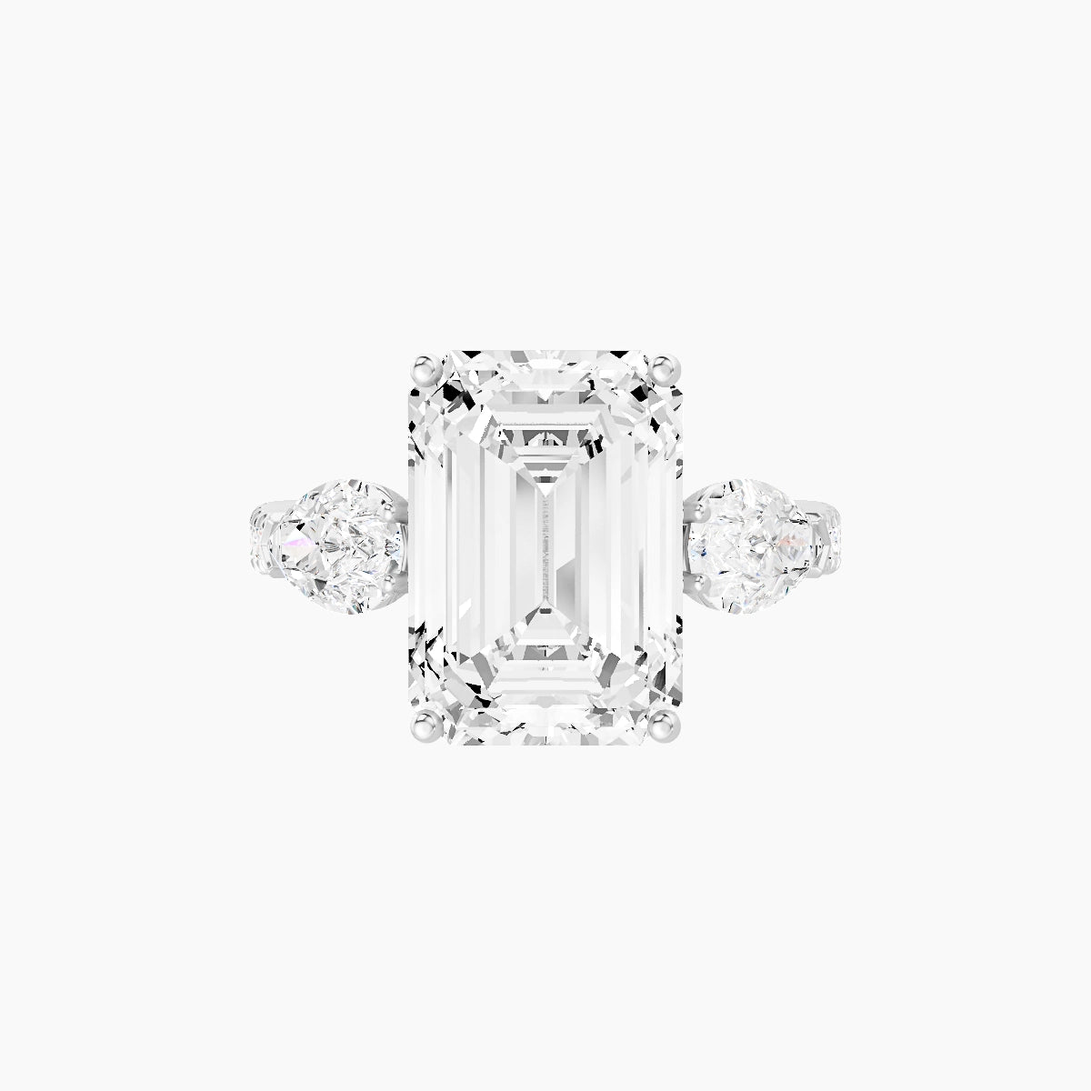 Classic Pear Trilogy with Reverse Shank | 18k White Gold 5 ct Emerald White Lab Diamond Ring