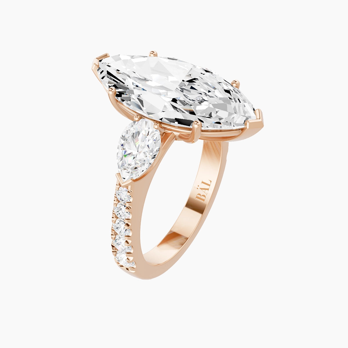 Classic Pear Trilogy with Reverse Shank | 18k Rose Gold 5 ct Marquise White Lab Diamond Ring