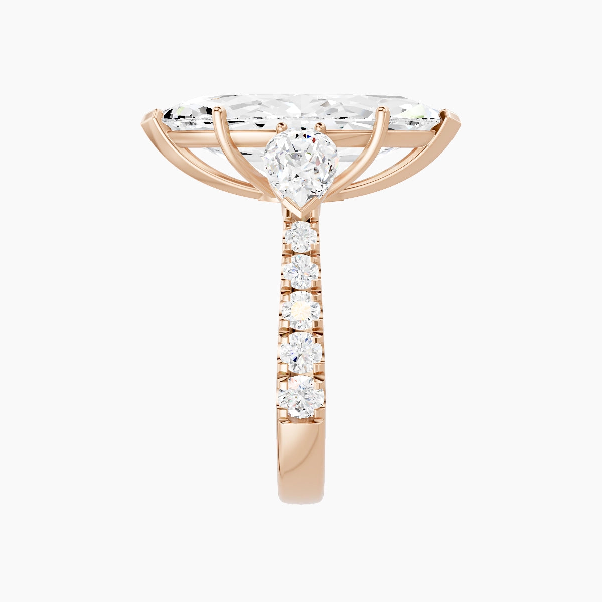 Classic Pear Trilogy with Reverse Shank | 18k Rose Gold 5 ct Marquise White Lab Diamond Ring