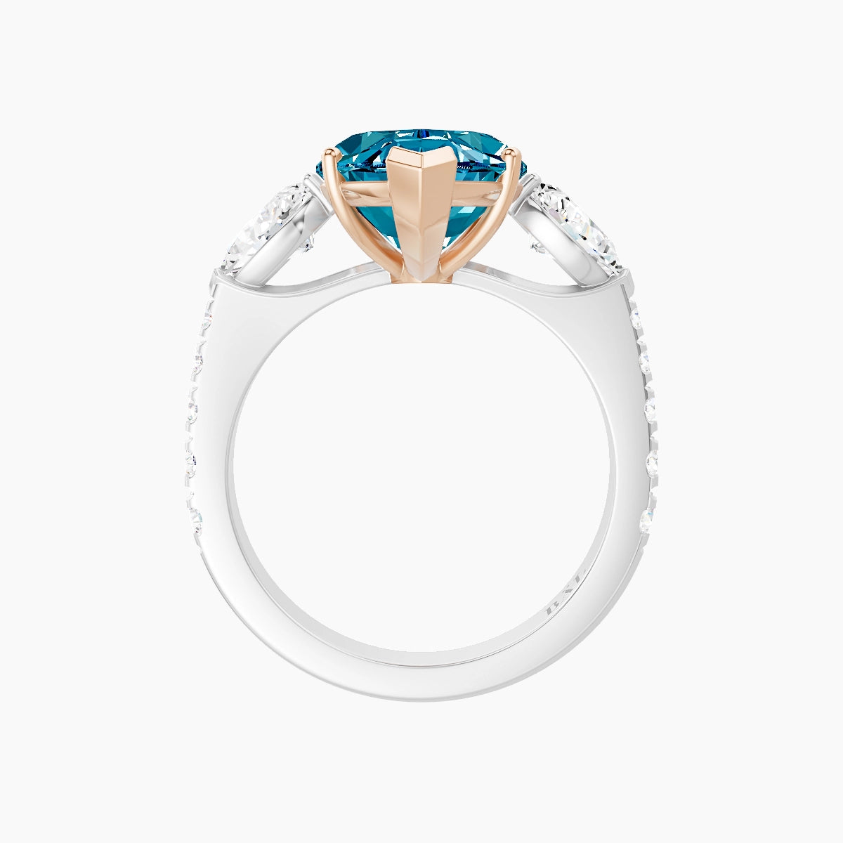 Classic Pear Trilogy with Reverse Shank | 18k White & Rose Gold 5 ct Marquise Blue Lab Diamond Ring
