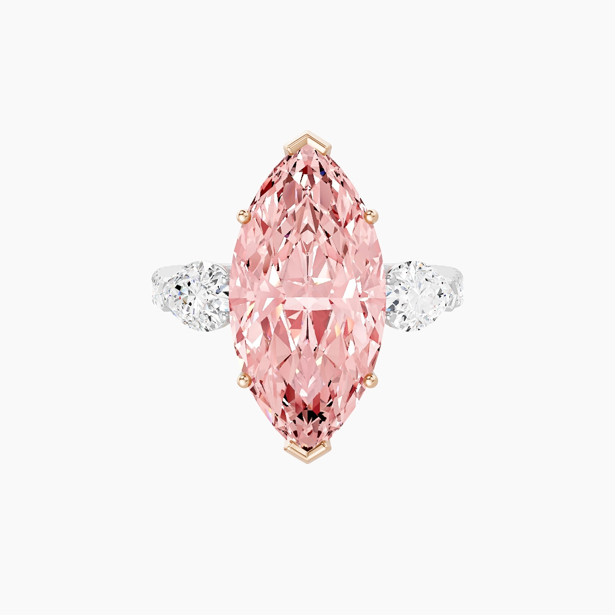 Classic Pear Trilogy with Reverse Shank | 18k White & Rose Gold 5 ct Marquise Pink Lab Diamond Ring