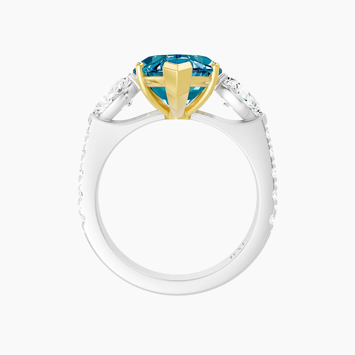Classic Pear Trilogy with Reverse Shank | 18k White & Yellow Gold 5 ct Marquise Blue Lab Diamond Ring
