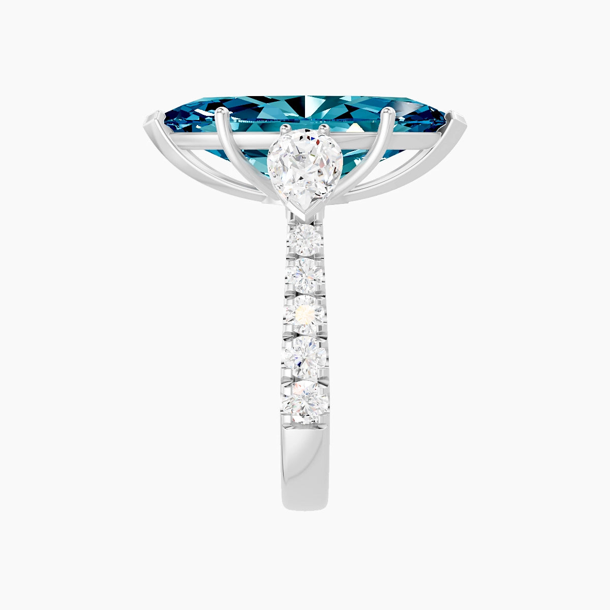 Classic Pear Trilogy with Reverse Shank | 18k White Gold 5 ct Marquise Blue Lab Diamond Ring