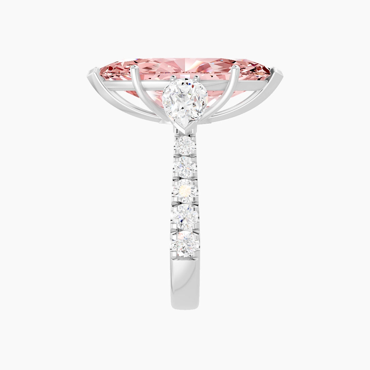 Classic Pear Trilogy with Reverse Shank | 18k White Gold 5 ct Marquise Pink Lab Diamond Ring