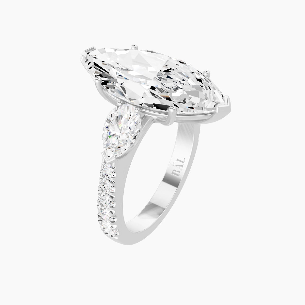 Classic Pear Trilogy with Reverse Shank | 18k White Gold 5 ct Marquise White Lab Diamond Ring