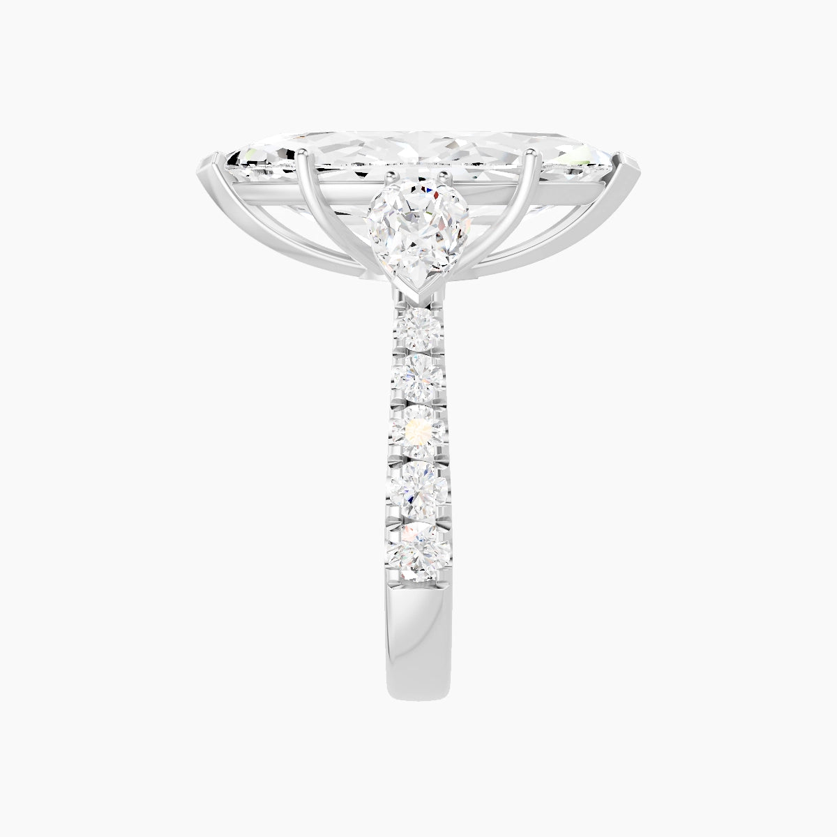 Classic Pear Trilogy with Reverse Shank | 18k White Gold 5 ct Marquise White Lab Diamond Ring