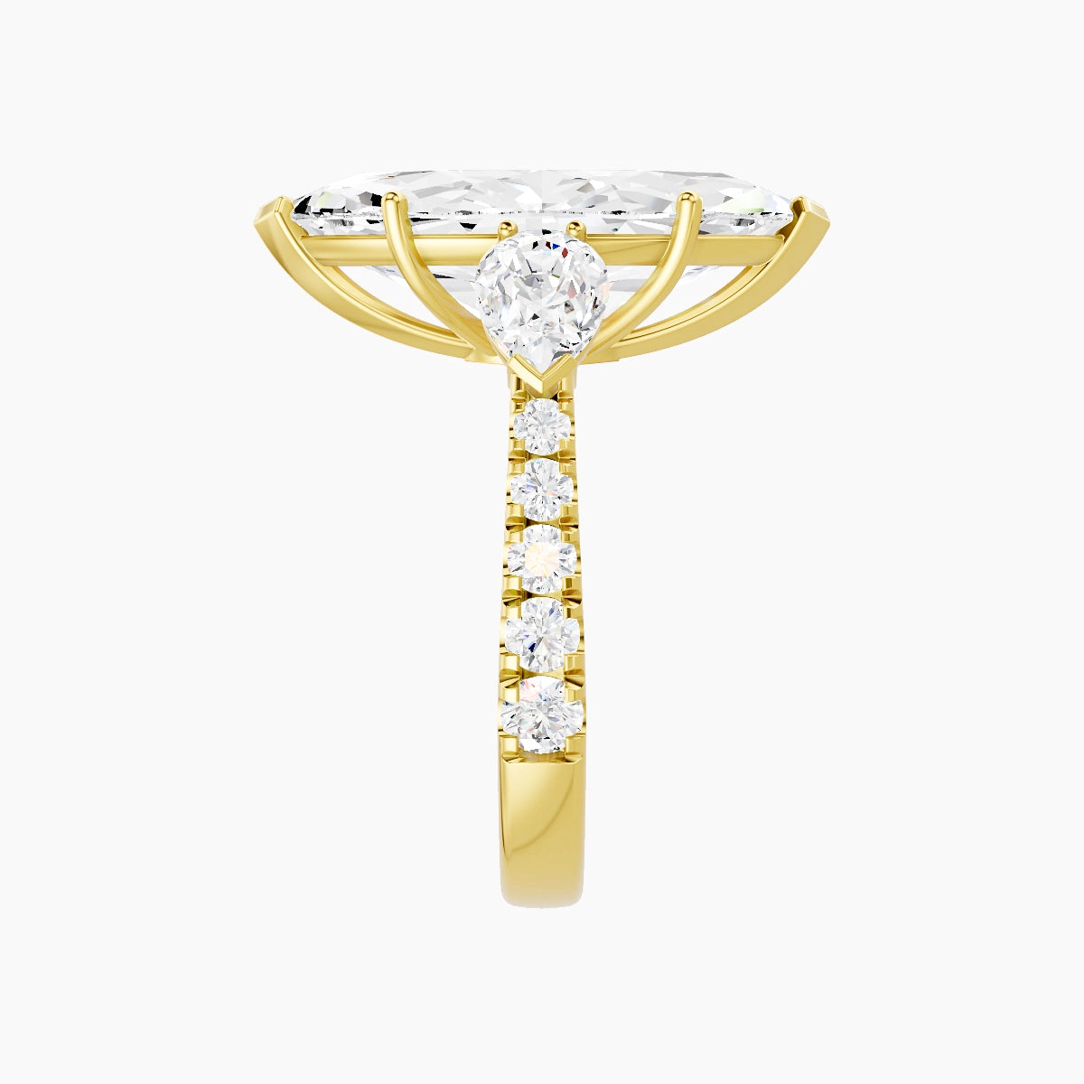 Classic Pear Trilogy with Reverse Shank | 18k Yellow Gold 5 ct Marquise White Lab Diamond Ring