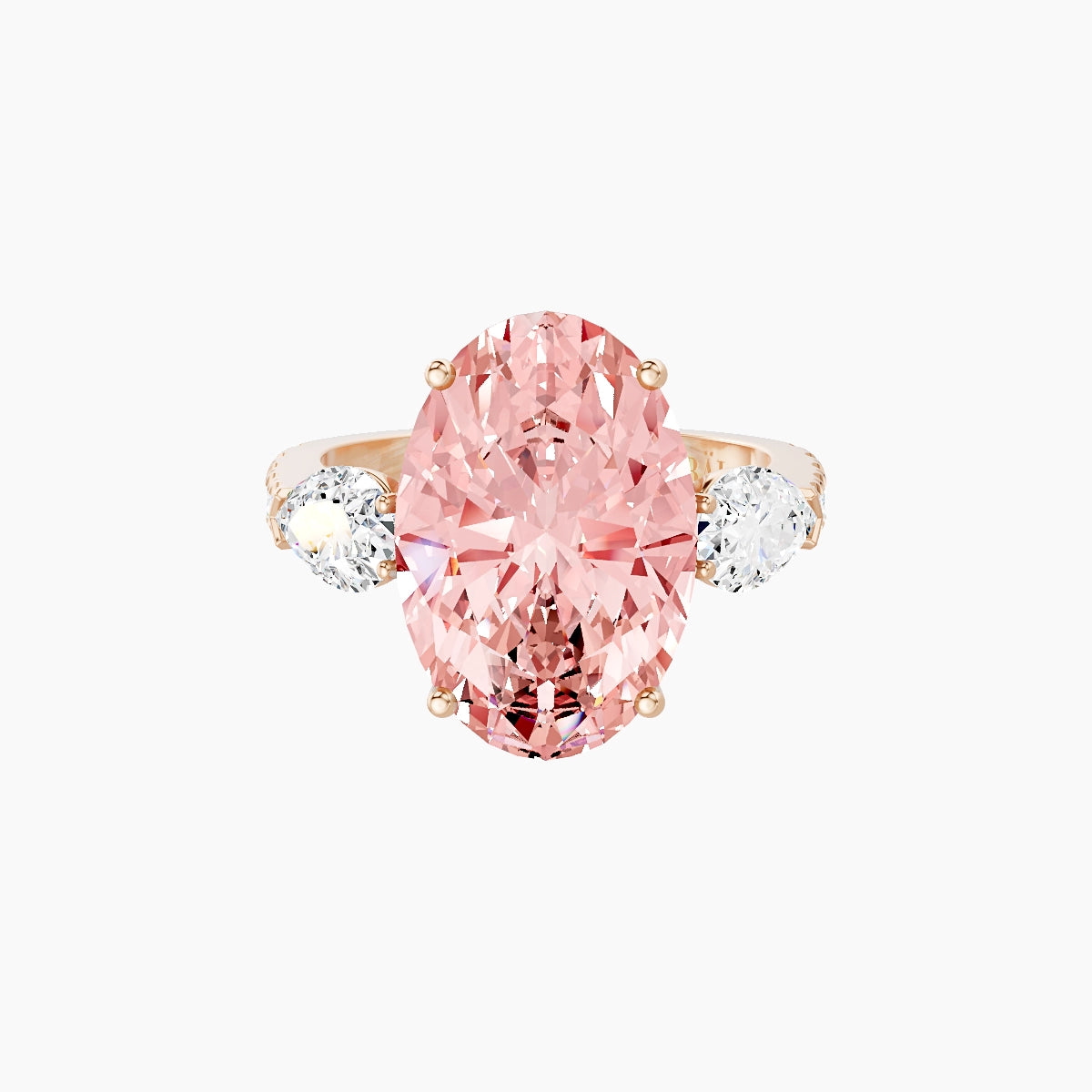 Classic Pear Trilogy with Reverse Shank | 18k Rose Gold 5 ct Oval Pink Lab Diamond Ring