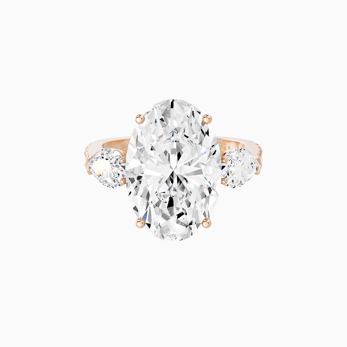Classic Pear Trilogy with Reverse Shank | 18k Rose Gold 5 ct Oval White Lab Diamond Ring