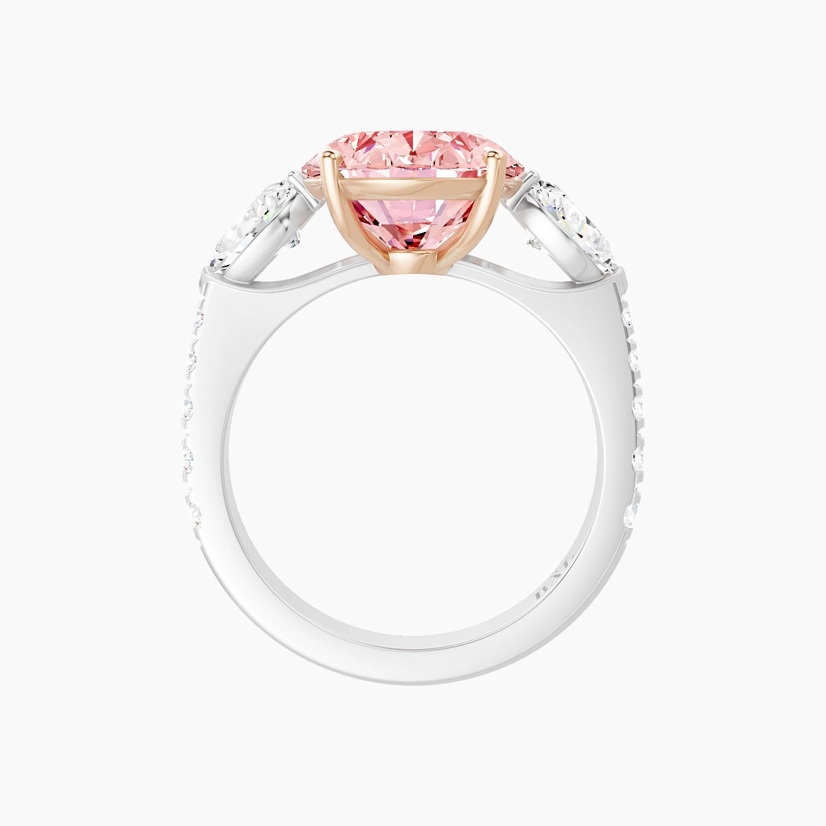 Classic Pear Trilogy with Reverse Shank | 18k White & Rose Gold 5 ct Oval Pink Lab Diamond Ring
