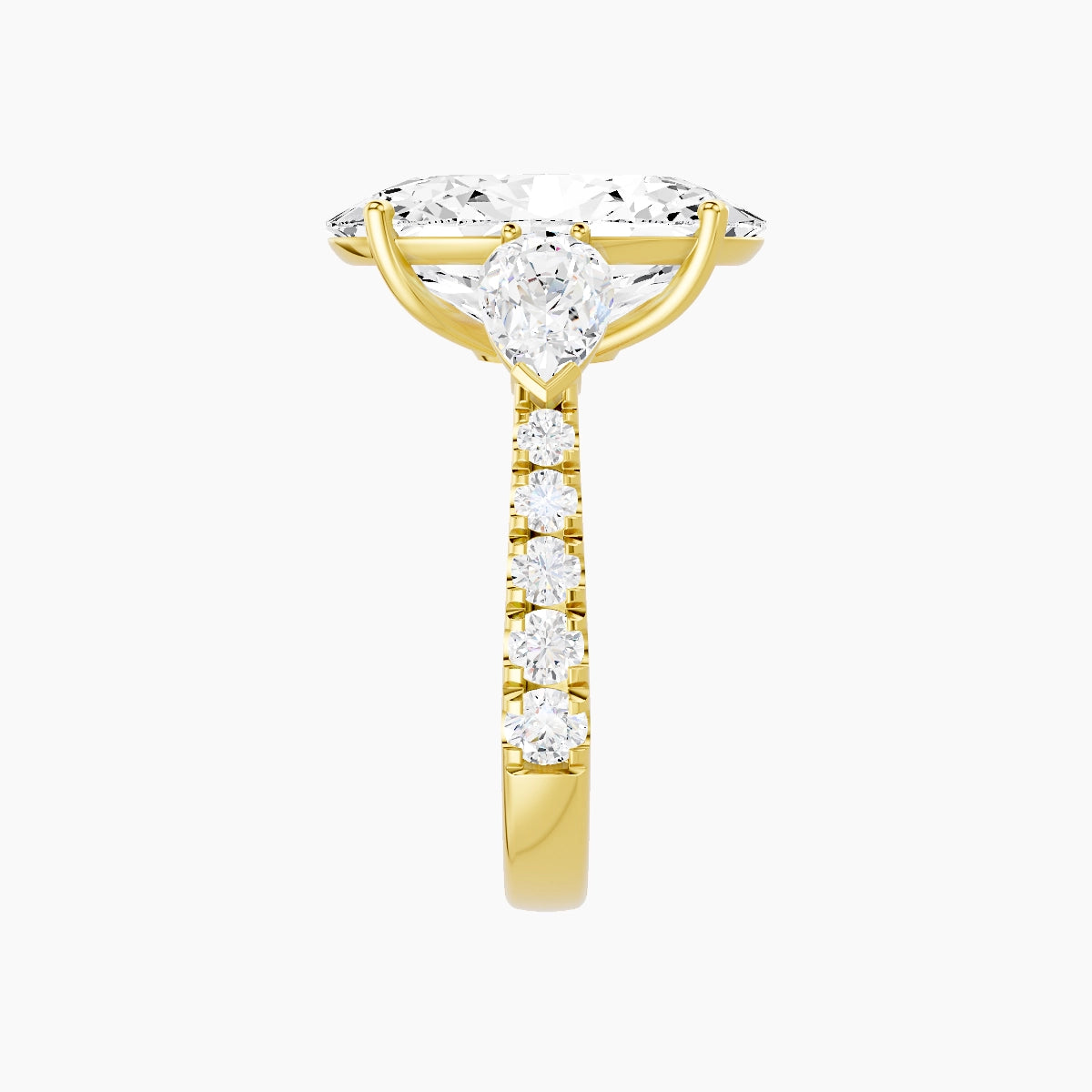Classic Pear Trilogy with Reverse Shank | 18k Yellow Gold 5 ct Oval White Lab Diamond Ring