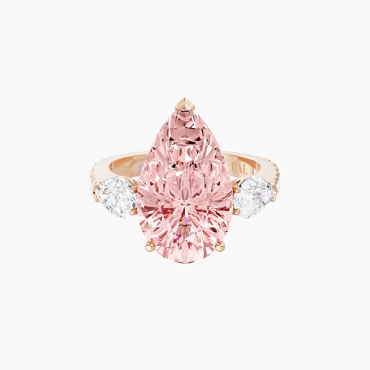 Classic Pear Trilogy with Reverse Shank | 18k Rose Gold 5 ct Pear Pink Lab Diamond Ring