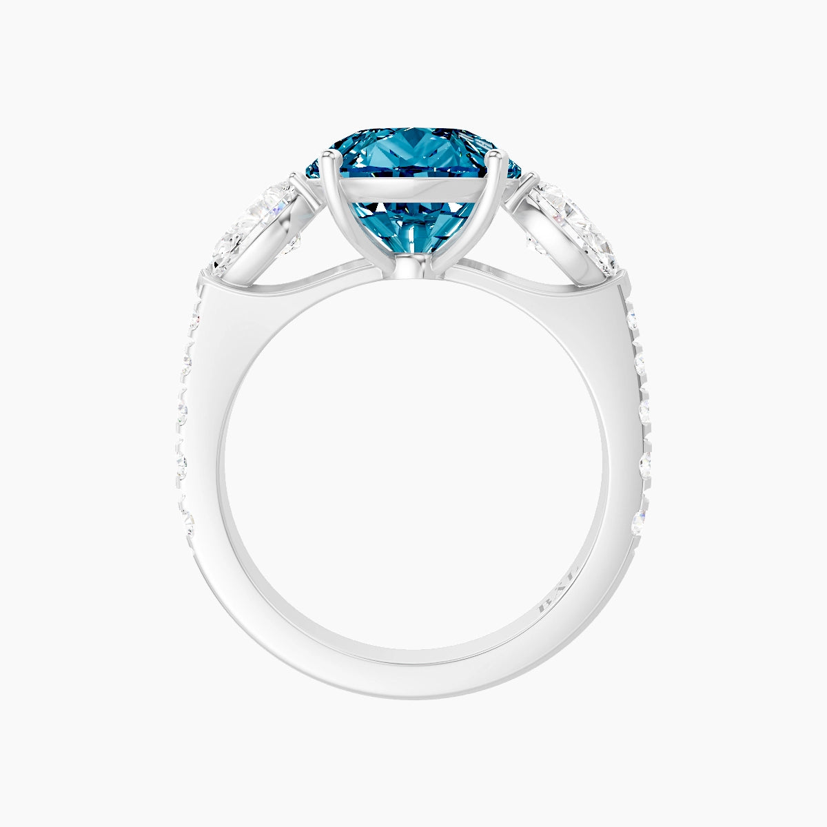 Classic Pear Trilogy with Reverse Shank | 18k White Gold 5 ct Pear Blue Lab Diamond Ring