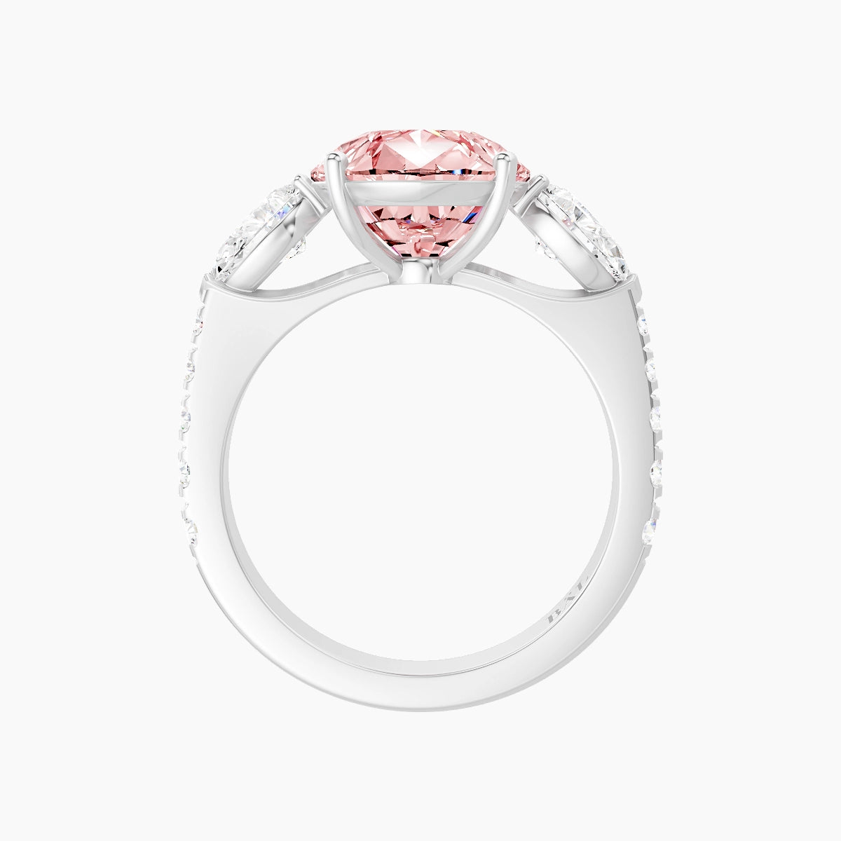 Classic Pear Trilogy with Reverse Shank | 18k White Gold 5 ct Pear Pink Lab Diamond Ring