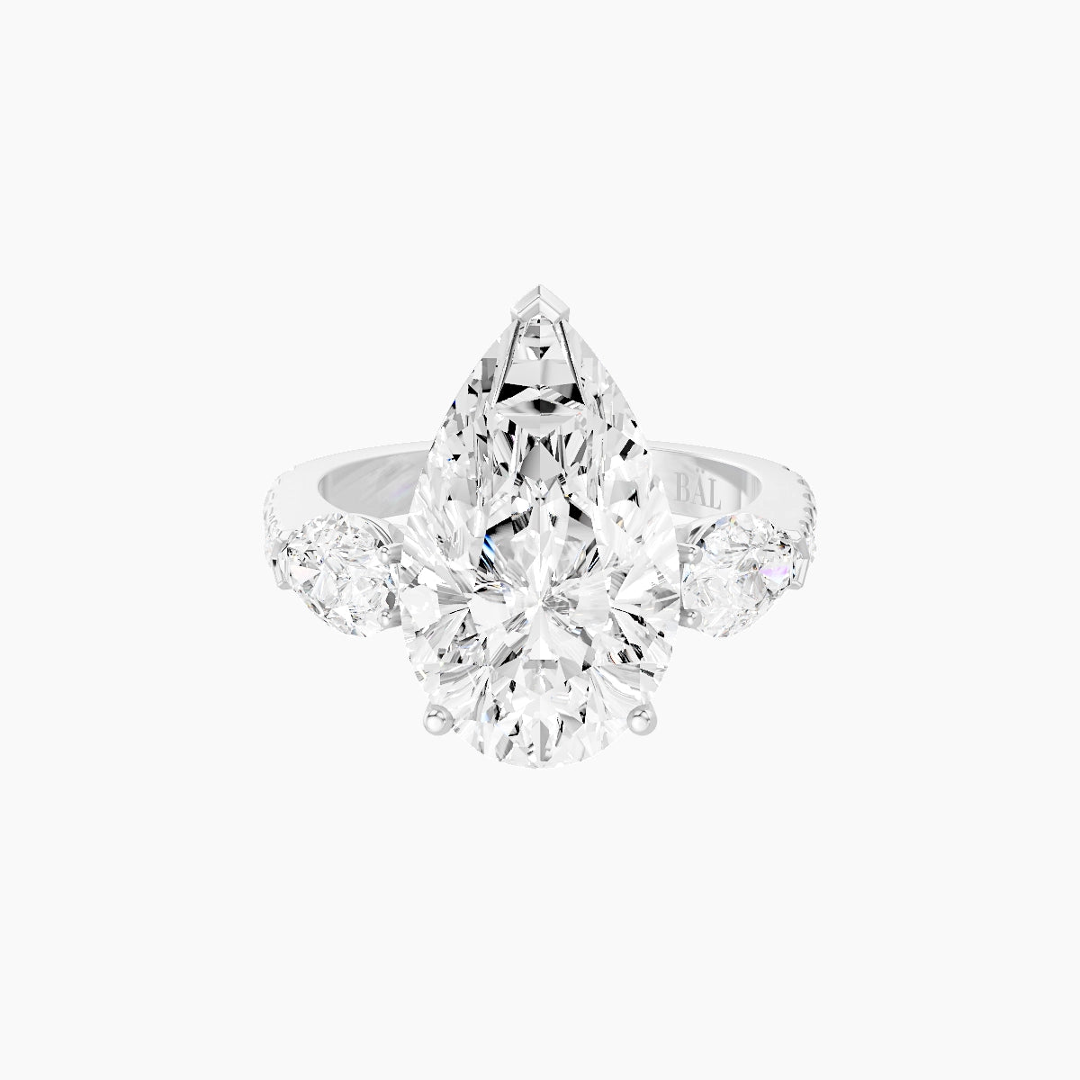 Classic Pear Trilogy with Reverse Shank | 18k White Gold 5 ct Pear White Lab Diamond Ring