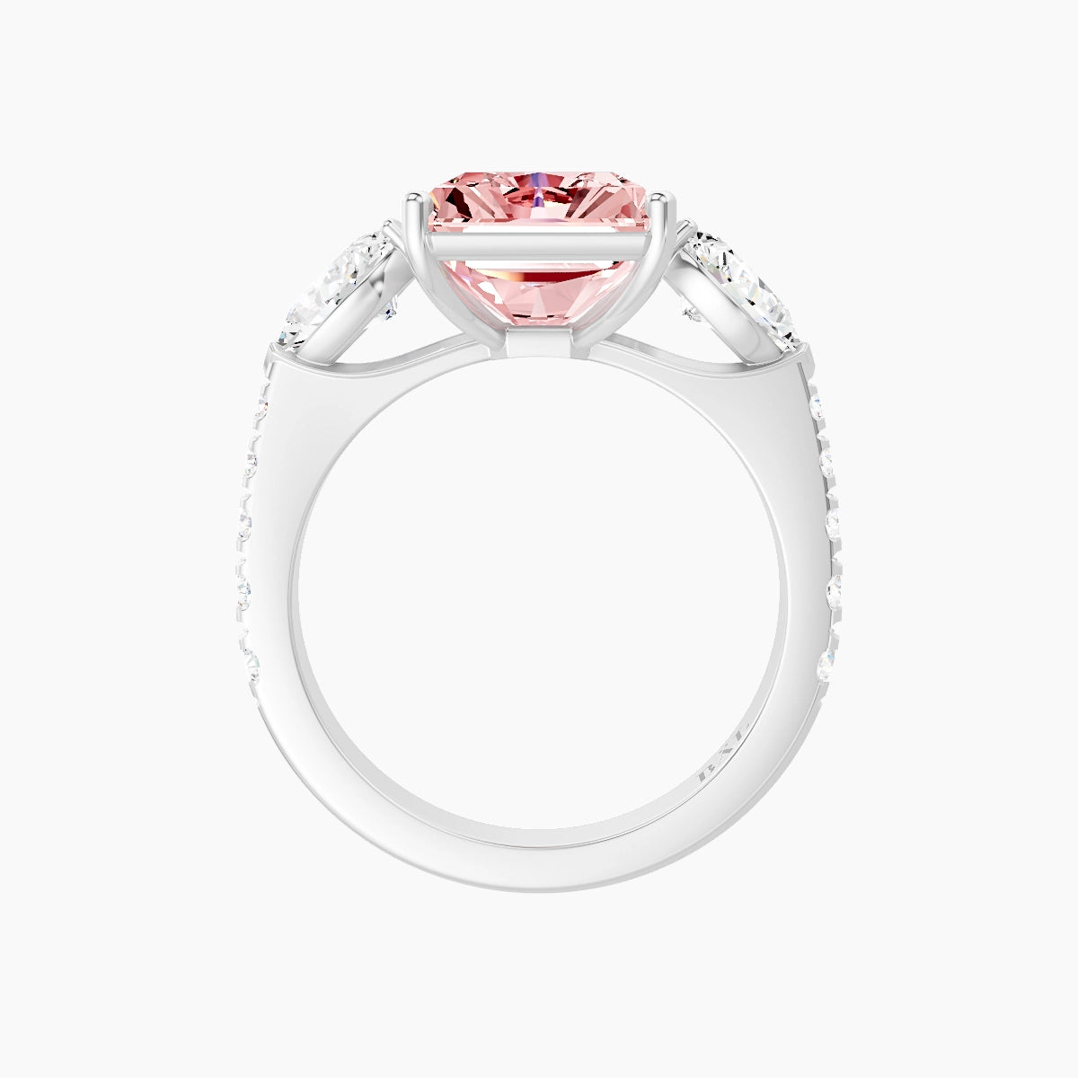 Classic Pear Trilogy with Reverse Shank | 18k White Gold 5 ct Radiant Pink Lab Diamond Ring