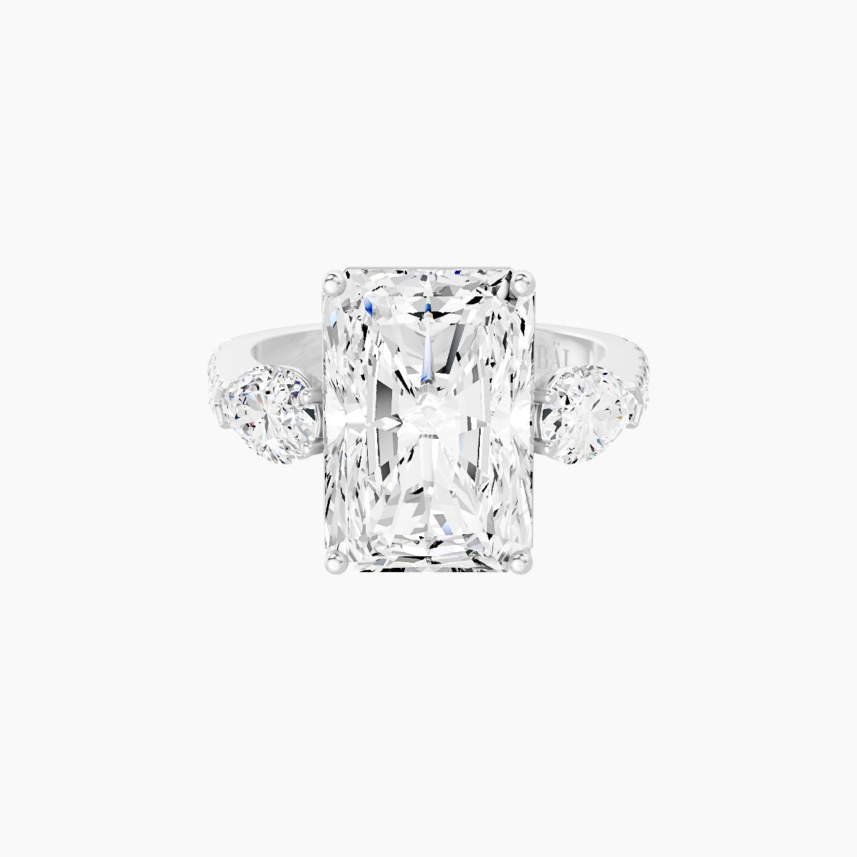 Classic Pear Trilogy with Reverse Shank | 18k White Gold 5 ct Radiant White Lab Diamond Ring