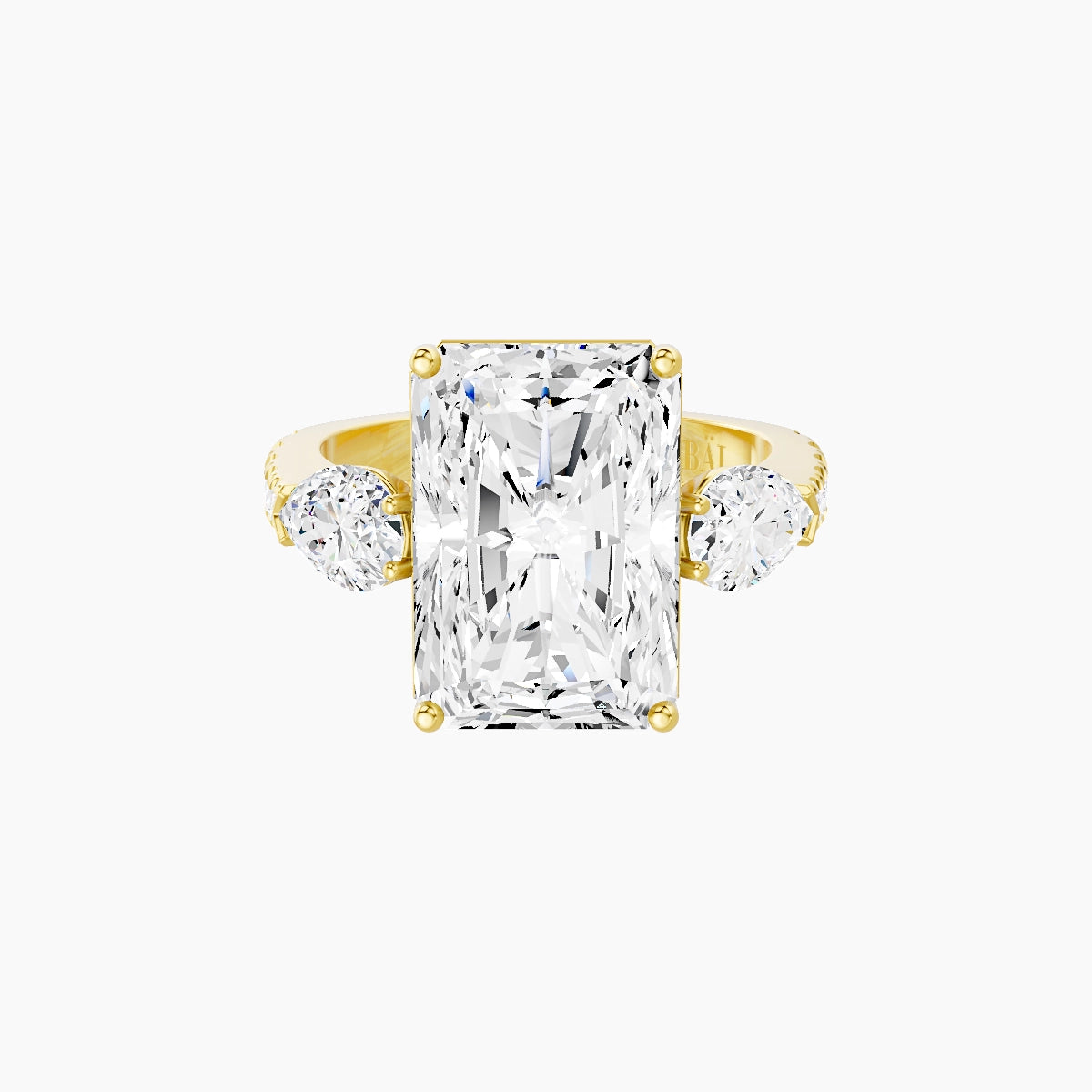 Classic Pear Trilogy with Reverse Shank | 18k Yellow Gold 5 ct Radiant White Lab Diamond Ring