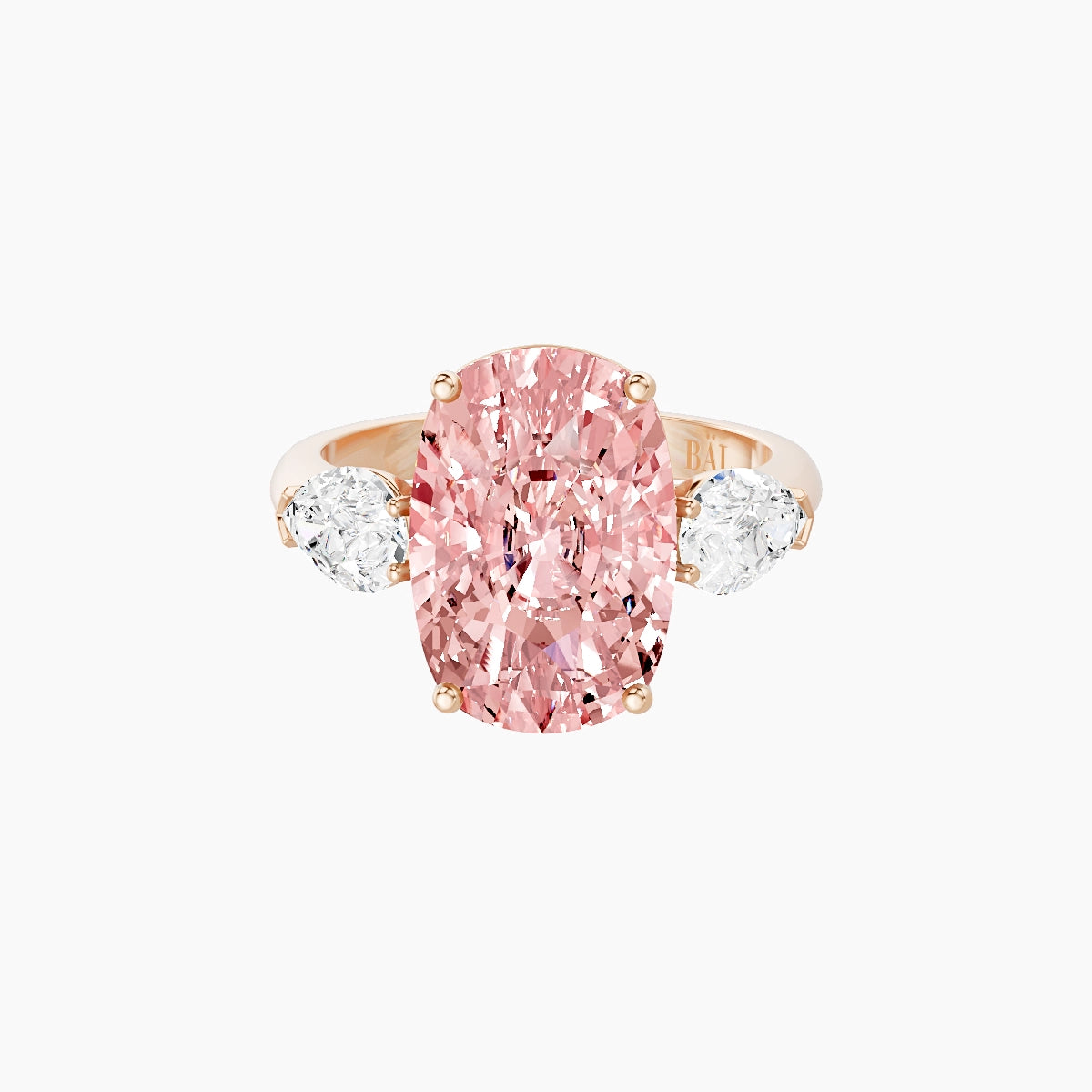 Classic Pear Trilogy | 18k Rose Gold 5 ct Cushion Pink Lab Diamond Ring