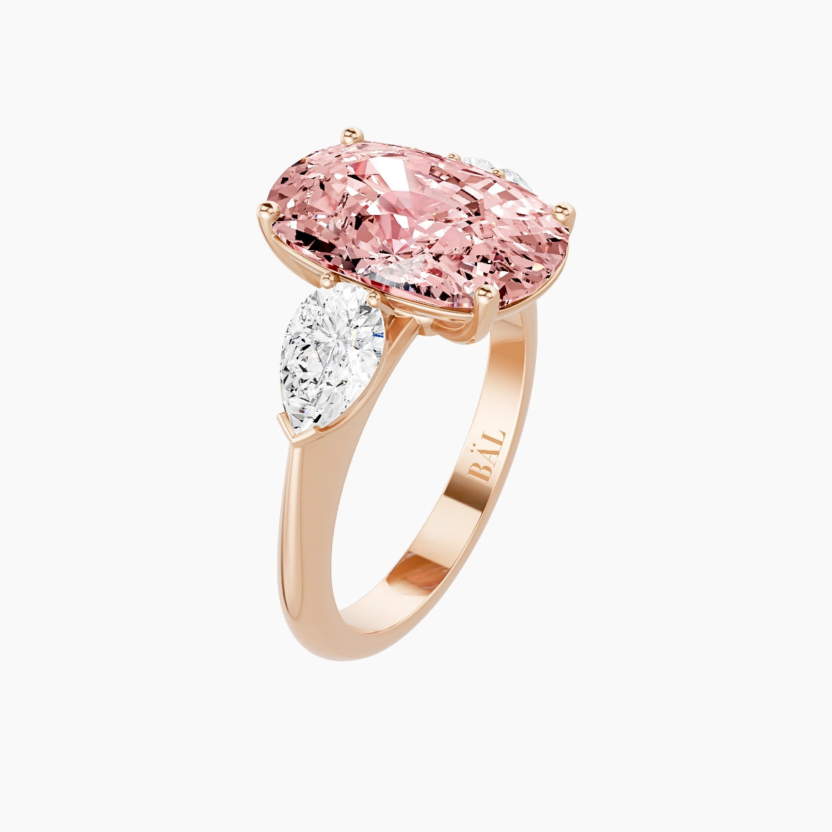 Classic Pear Trilogy | 18k Rose Gold 5 ct Cushion Pink Lab Diamond Ring
