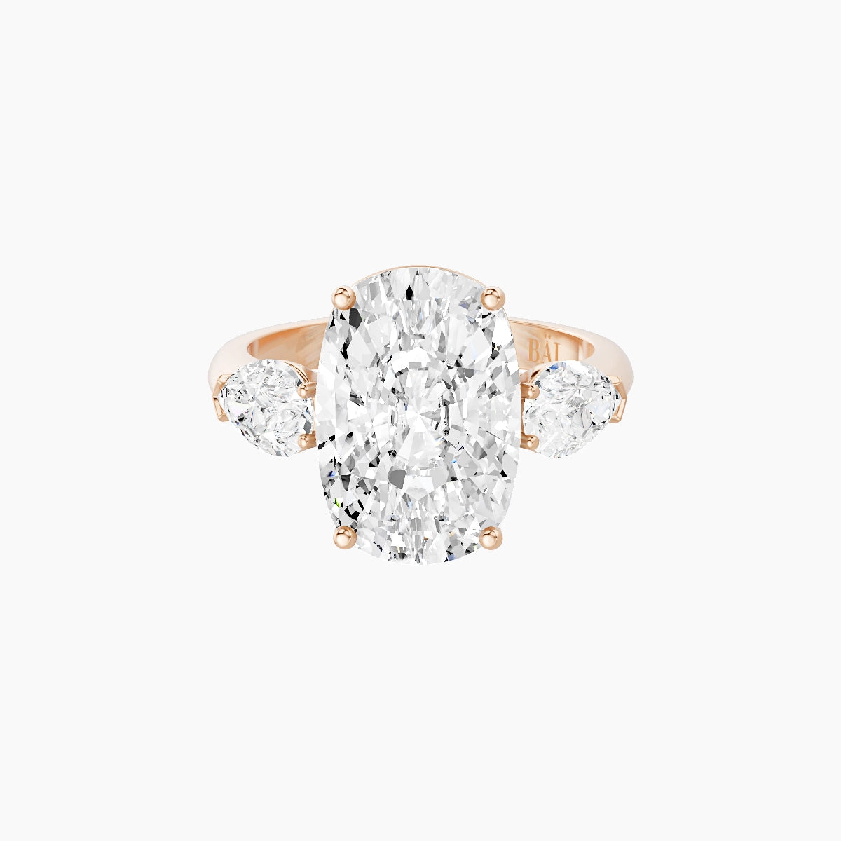 Classic Pear Trilogy | 18k Rose Gold 5 ct Cushion White Lab Diamond Ring