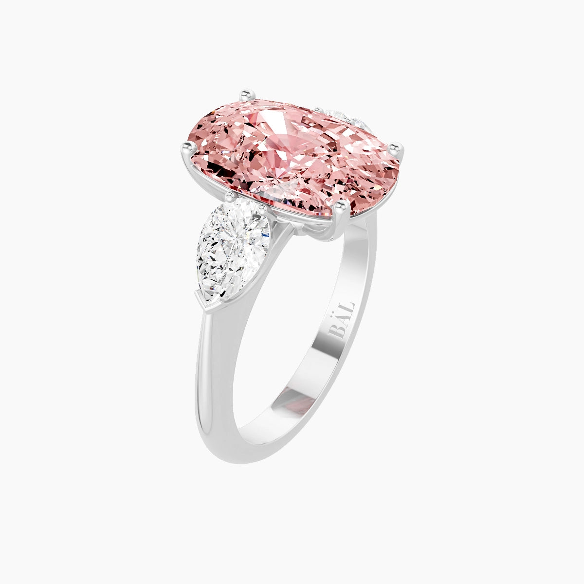 Classic Pear Trilogy | 18k White Gold 5 ct Cushion Pink Lab Diamond Ring