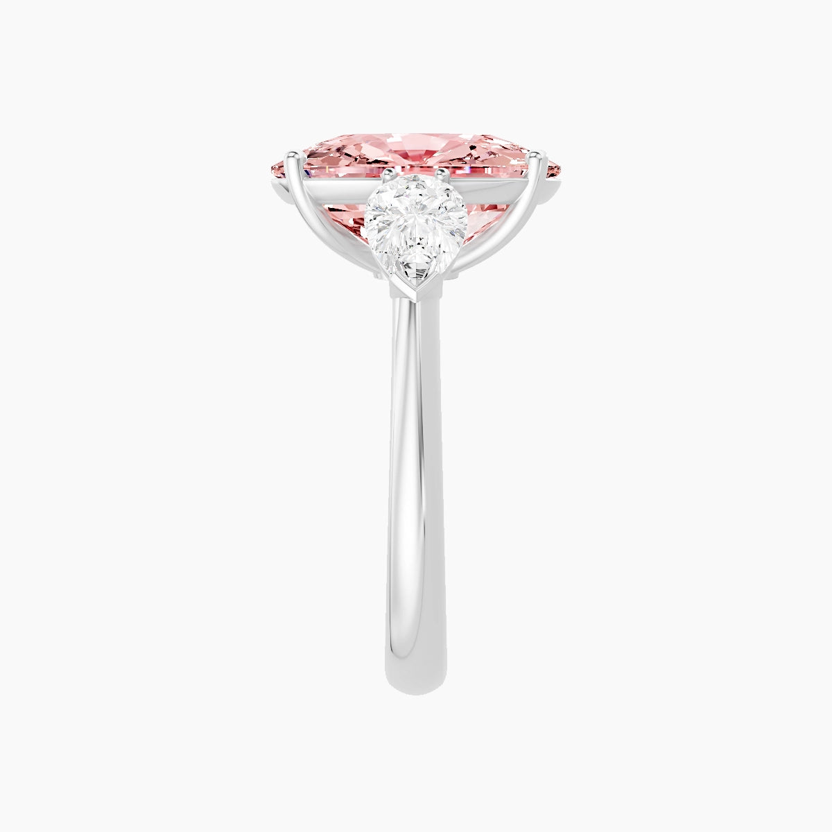 Classic Pear Trilogy | 18k White Gold 5 ct Cushion Pink Lab Diamond Ring