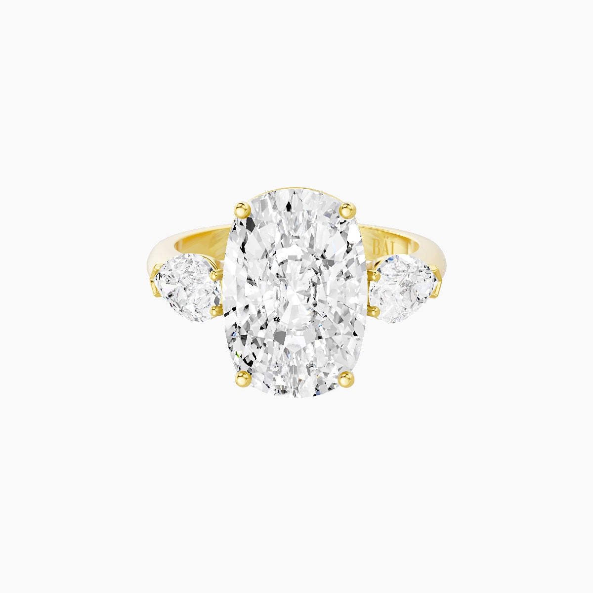 Classic Pear Trilogy | 18k Yellow Gold 5 ct Cushion White Lab Diamond Ring