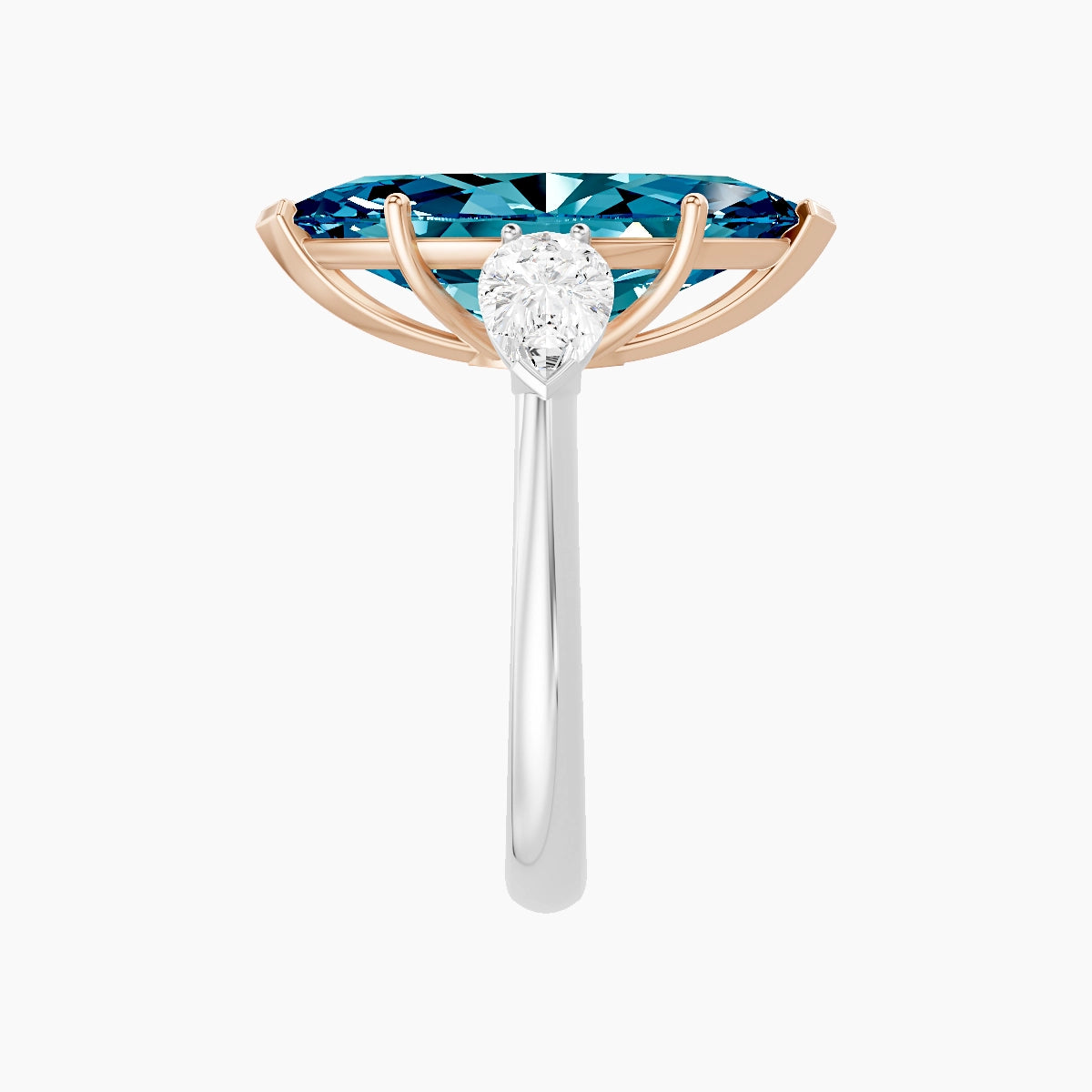 Classic Pear Trilogy | 18k White & Rose Gold 5 ct Marquise Blue Lab Diamond Ring