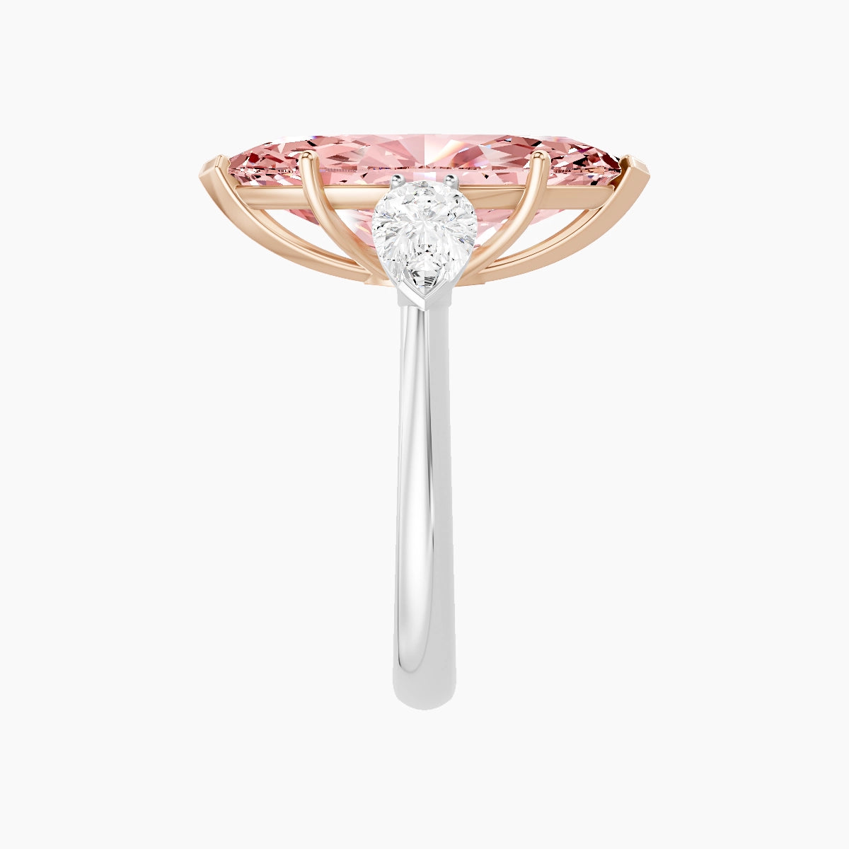 Classic Pear Trilogy | 18k White & Rose Gold 5 ct Marquise Pink Lab Diamond Ring