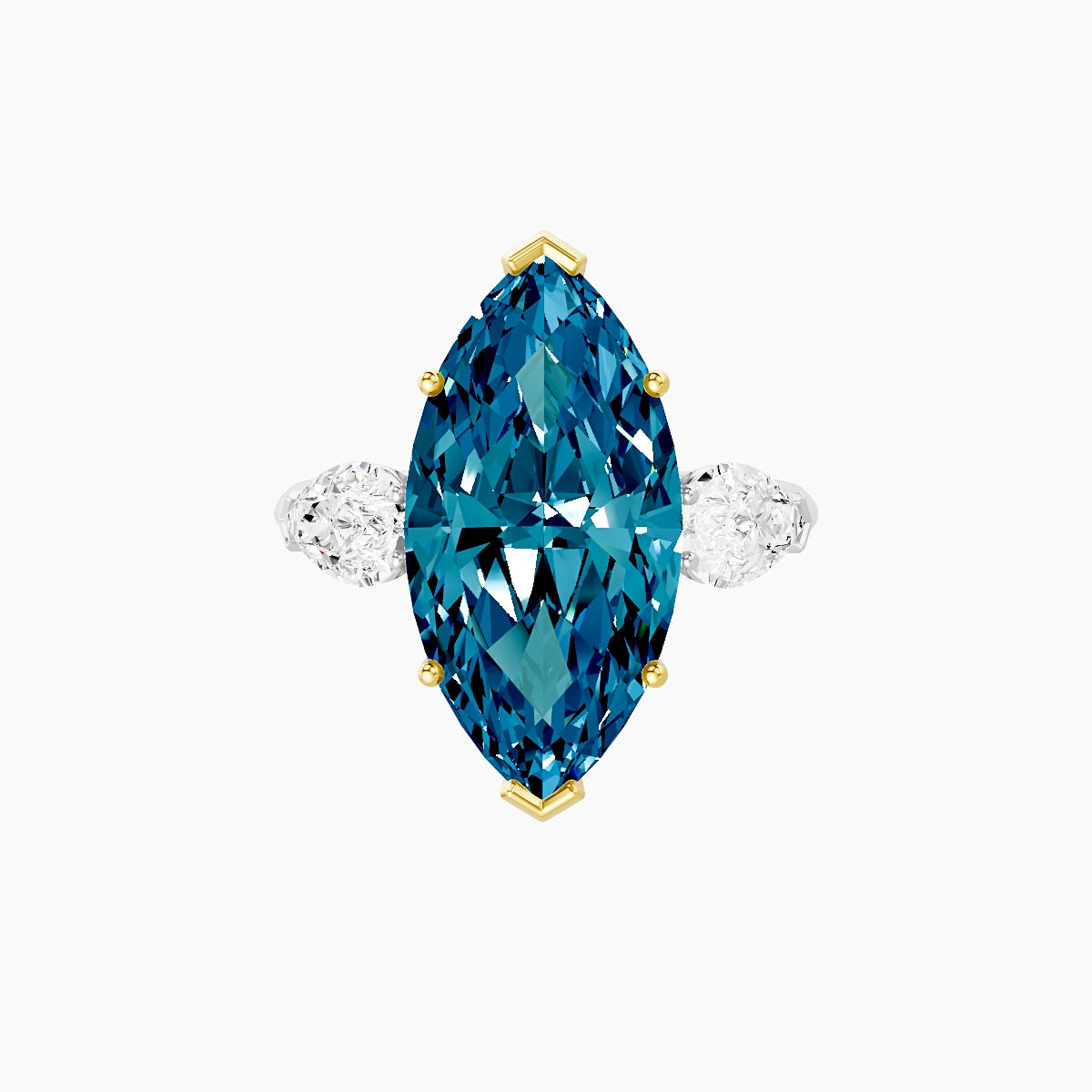 Classic Pear Trilogy | 18k White & Yellow Gold 5 ct Marquise Blue Lab Diamond Ring