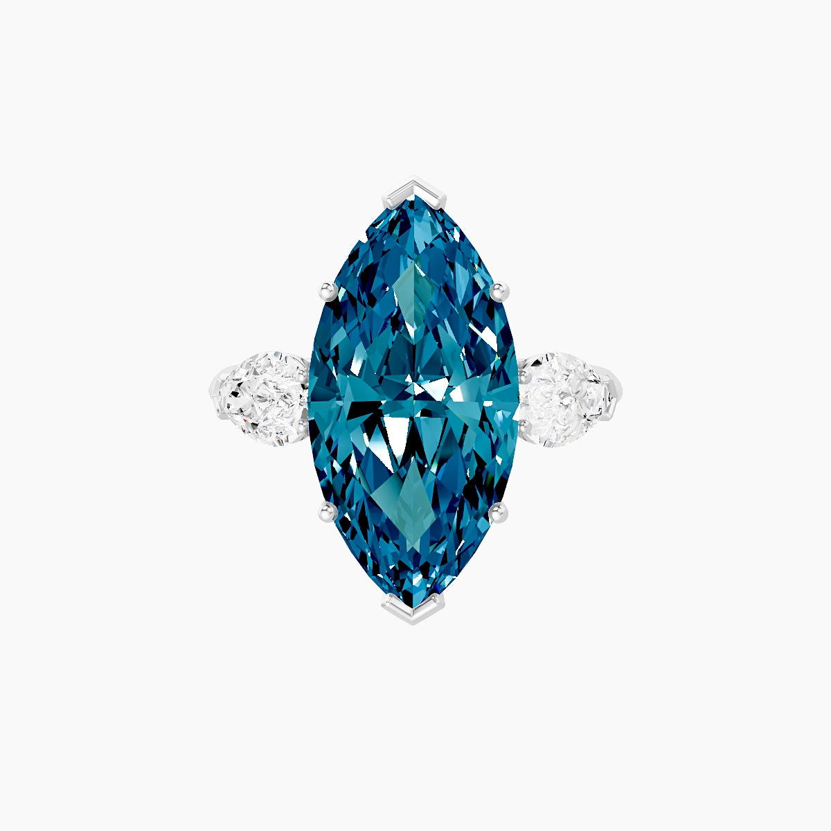 Classic Pear Trilogy | 18k White Gold 5 ct Marquise Blue Lab Diamond Ring