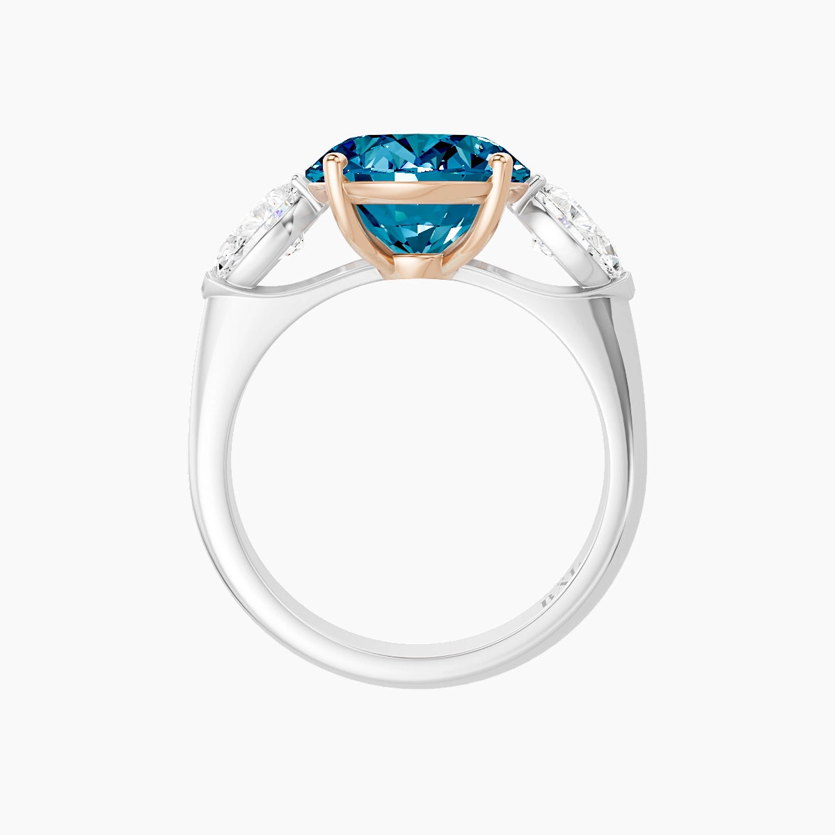 Classic Pear Trilogy | 18k White & Rose Gold 5 ct Oval Blue Lab Diamond Ring