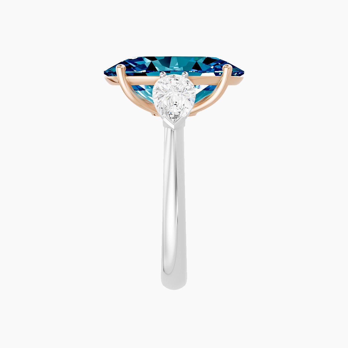 Classic Pear Trilogy | 18k White & Rose Gold 5 ct Oval Blue Lab Diamond Ring
